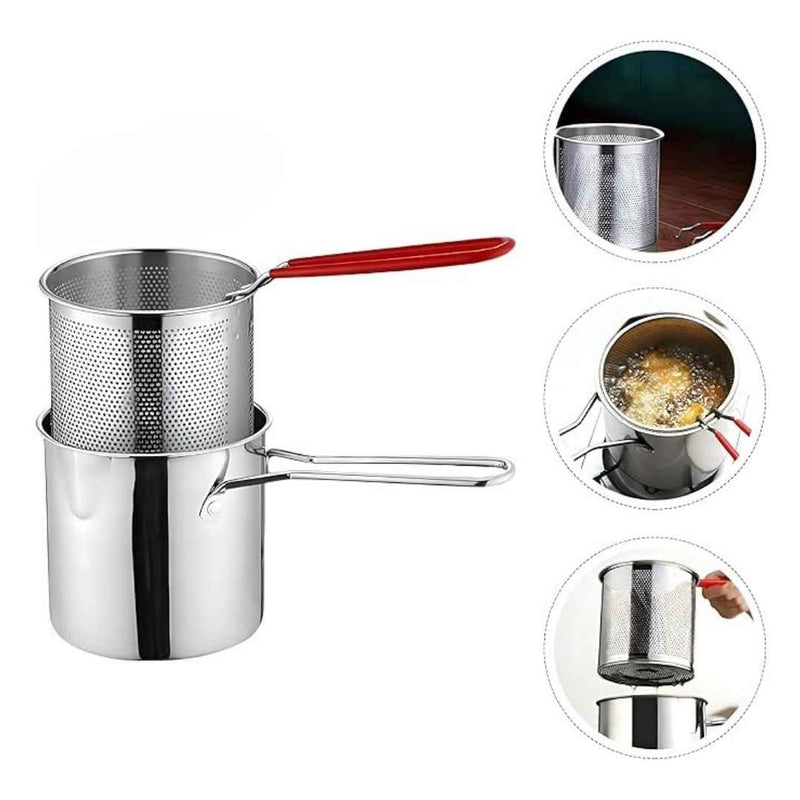 Mini Eco Fryer 2L - Stainless Steel Multipurpose Pot with Strainer Basket