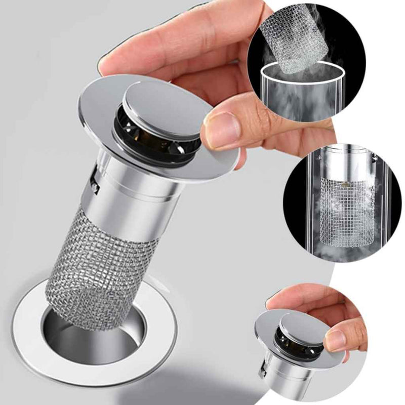 Bathroom sink drain with removable anti-clogging basket
