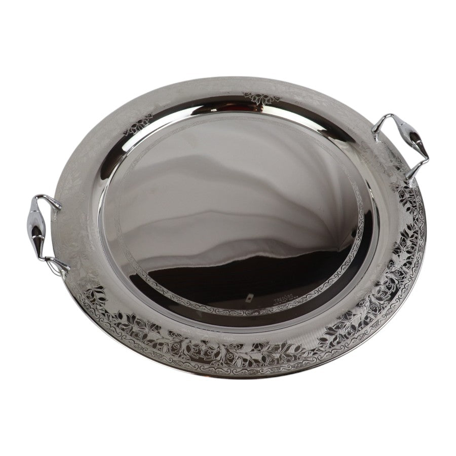 Tresors Italian Stainless Steel 18/10 Round Serving Tray With Handles | Width 48 Cm