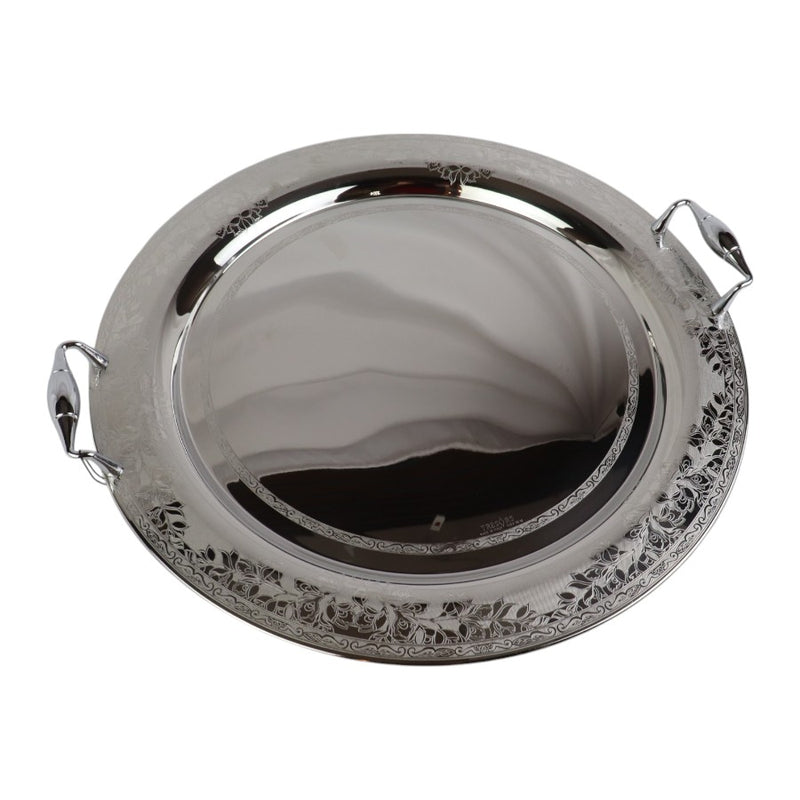 Tresors Italian Stainless Steel 18/10 Round Serving Tray With Handles | Width 48 Cm