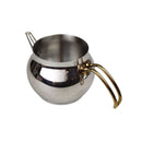 Metallic pot with gold handle on a white background