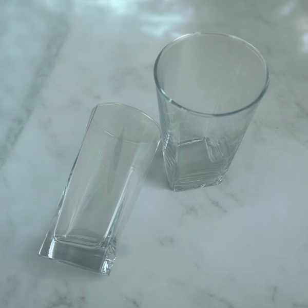 Pasabahce Carre set of 6 glass tumblers, 305ml each, with tall square design, ideal for stylish drinks and serving