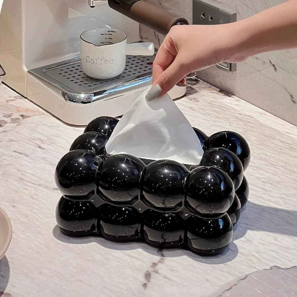 Modern Bubble Tissue Box Cover – Black & White Glossy Decorative Holder For Napkins Or Tissues