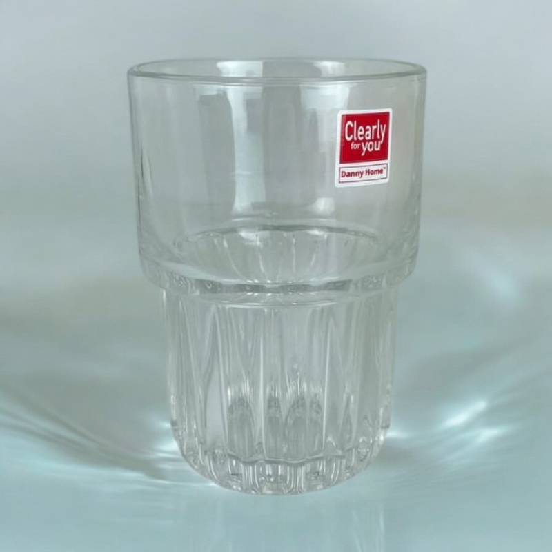 Danny Home Baharla 330ml Glass Tumbler – Clear Ribbed Design – Single Cup From 6-Piece Drinkware Set
