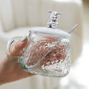 Cute bear lid glass mug with iceberg hammered pattern – cupindy