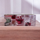 Danny Home Baharla 6-piece glass tumbler set 248ml in retail packaging with transparent textured cups and berry drink display