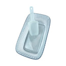 Top view of transparent acrylic ice cube box with a white scoop placed inside, ideal for serving or storing ice | Cupindy
