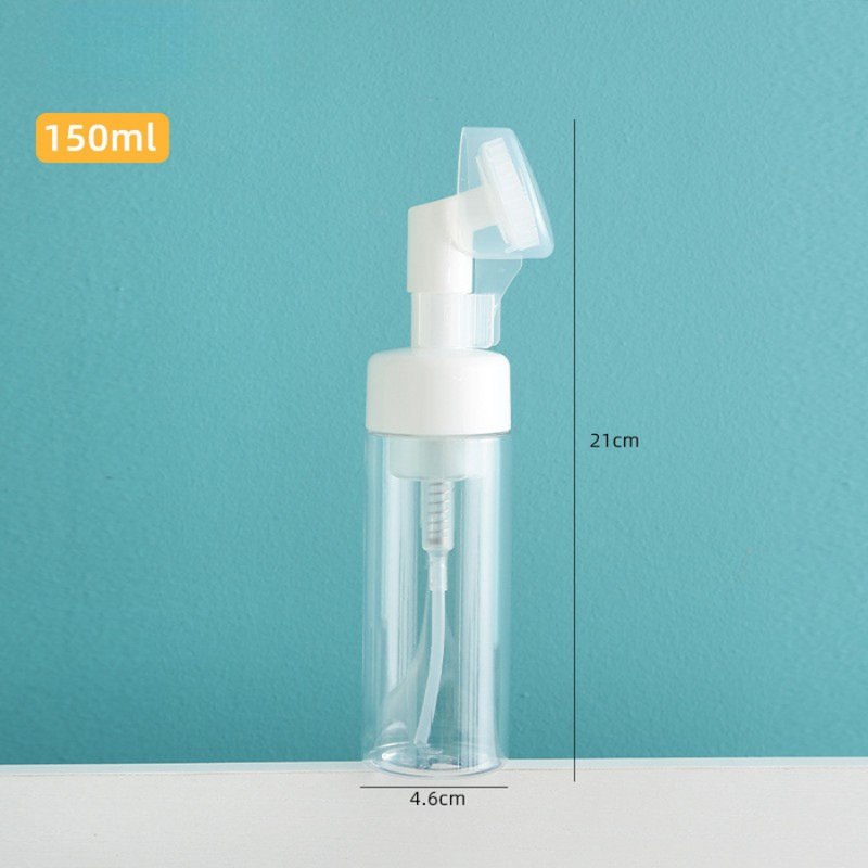 150ml Refillable Foaming Soap Dispenser With Built-In Brush – Transparent Bottle With Dimensions 21cm Height, 4.6cm Width – Cupindy