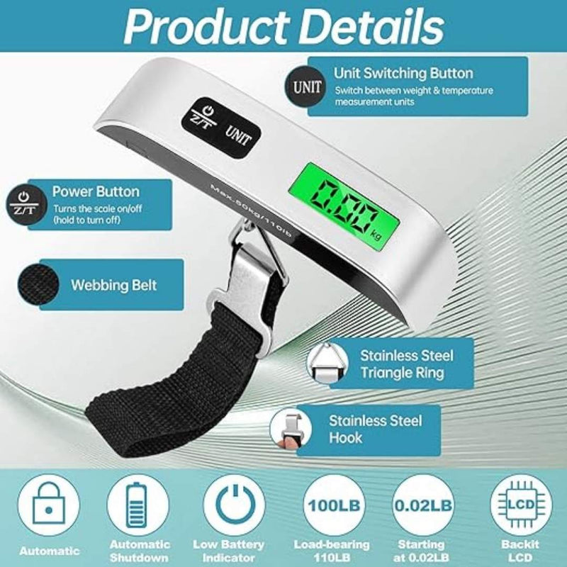 Accurate luggage weighing scale with unit button and temperature sensor | Cupindy