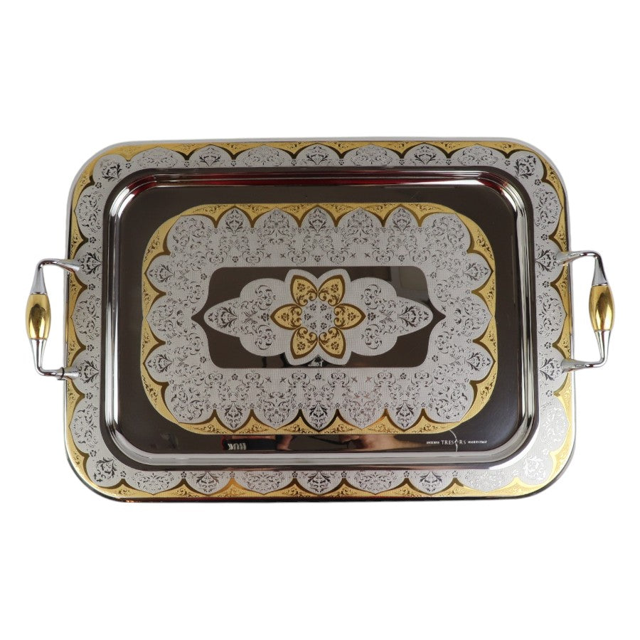 Tresors Italian Stainless Steel 18/10 Gold-Plated Serving Tray With Handles | Length 46 Cm