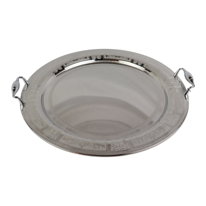 Tresors Italian Stainless Steel Round Serving Tray With Handles | Width 48 Cm | Code 51386