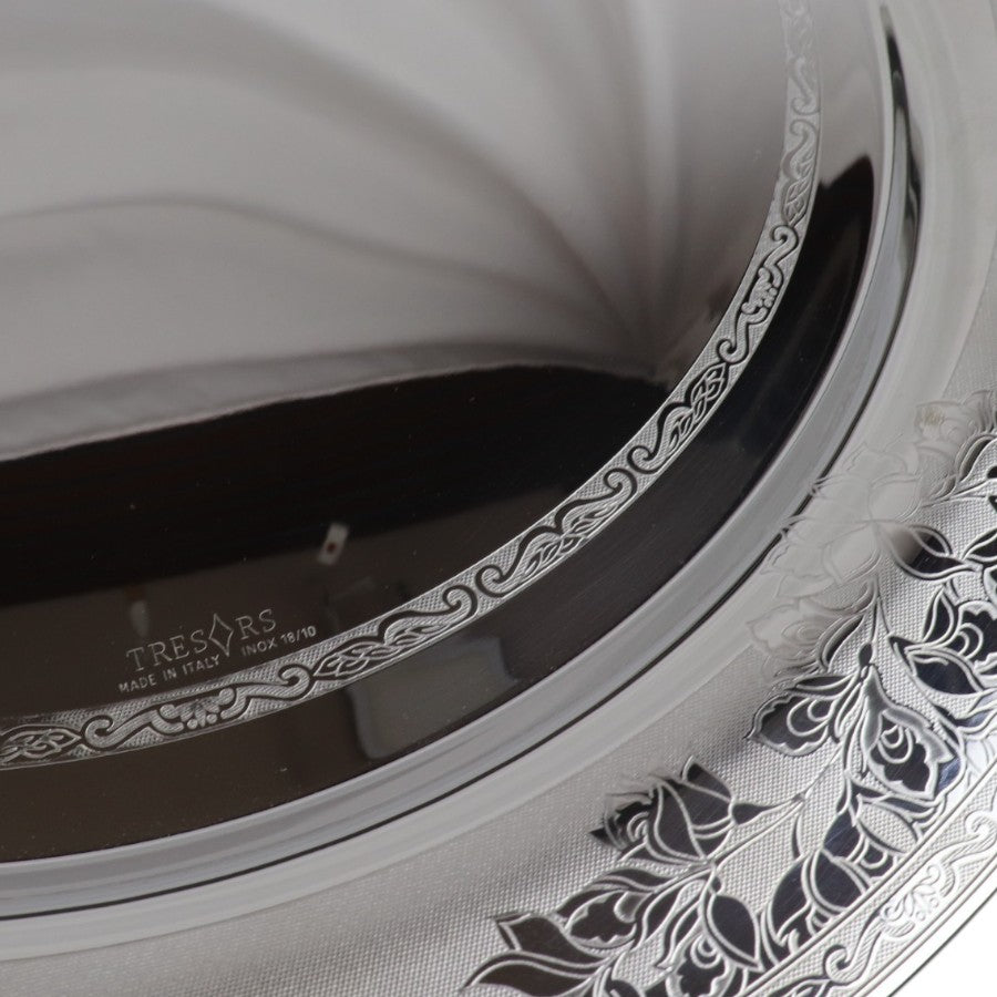 Tresors Italian Stainless Steel 18/10 Round Serving Tray With Handles | Width 48 Cm