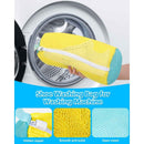 Yellow shoe washing bag with text 'Shoe Washing Bag for Washing Machine' on a white background