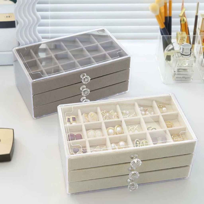 Multi-layer jewelry organizer box with transparent acrylic lid