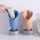 Colorful plastic storage cups with base for serving fruits or cutlery.