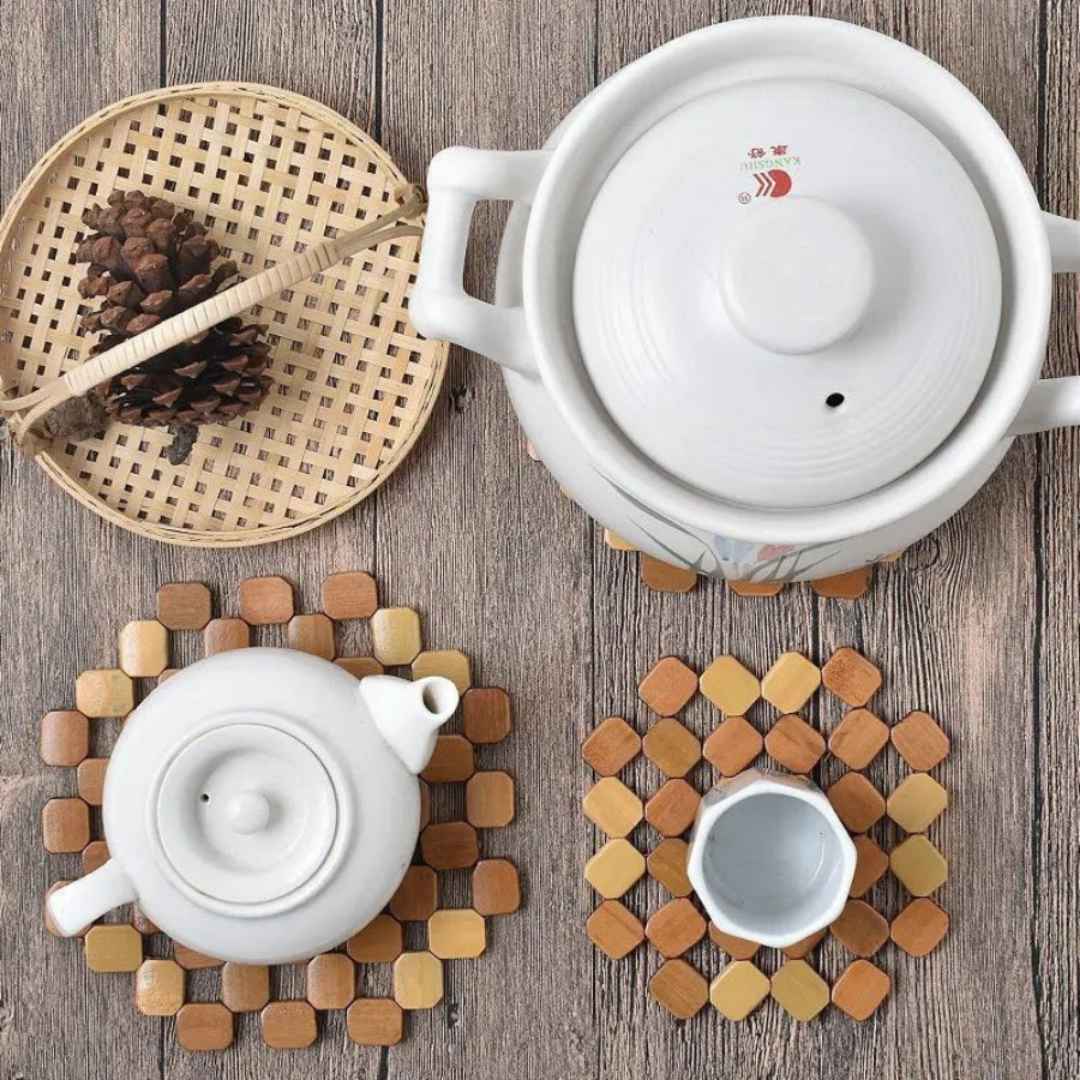 Wooden anti-scald pot holder mat for kitchen and dining table use | Cupindy