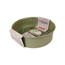 Green cake pan with a brand label on a white background