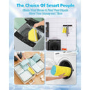Product advertisement showing a washing machine, cleaning tools, and text about smart people choosing this product.