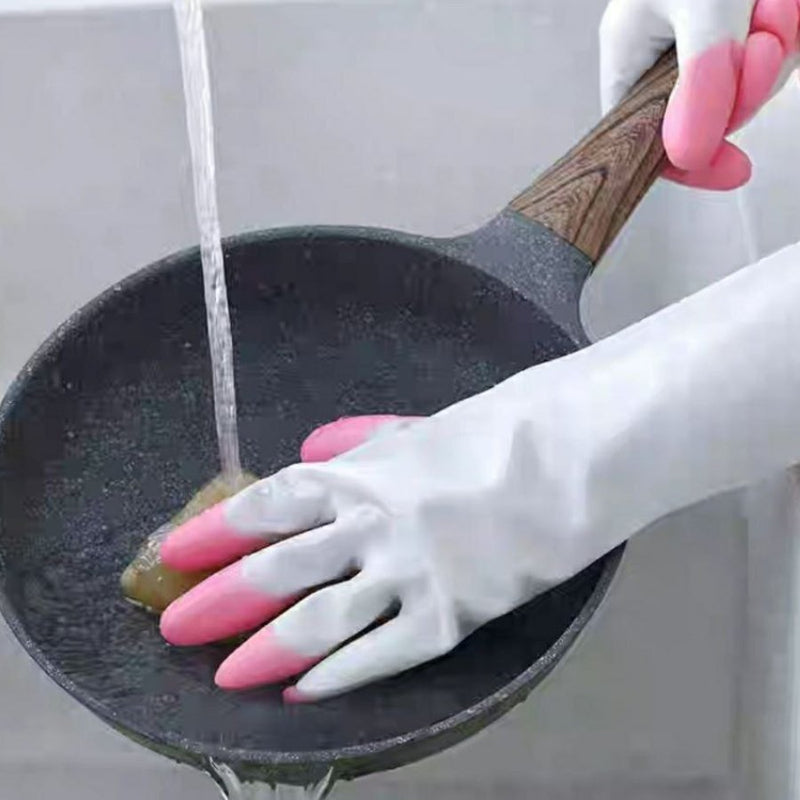 Silicone cleaning glove white colors and fingers pink color - cupindy