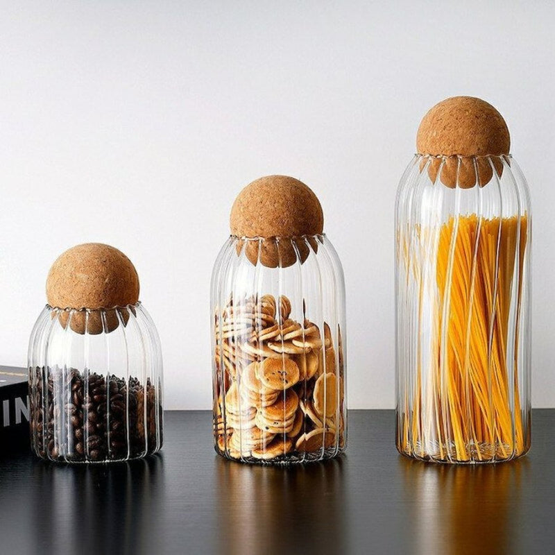 1 Piece Glass Food Storage Containers with Cork Lid - 1000 ML - Cupindy