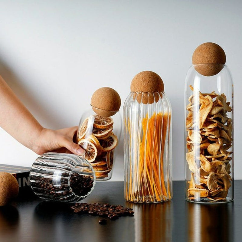 1 Piece Glass Food Storage Containers with Cork Lid - 1000 ML - Cupindy