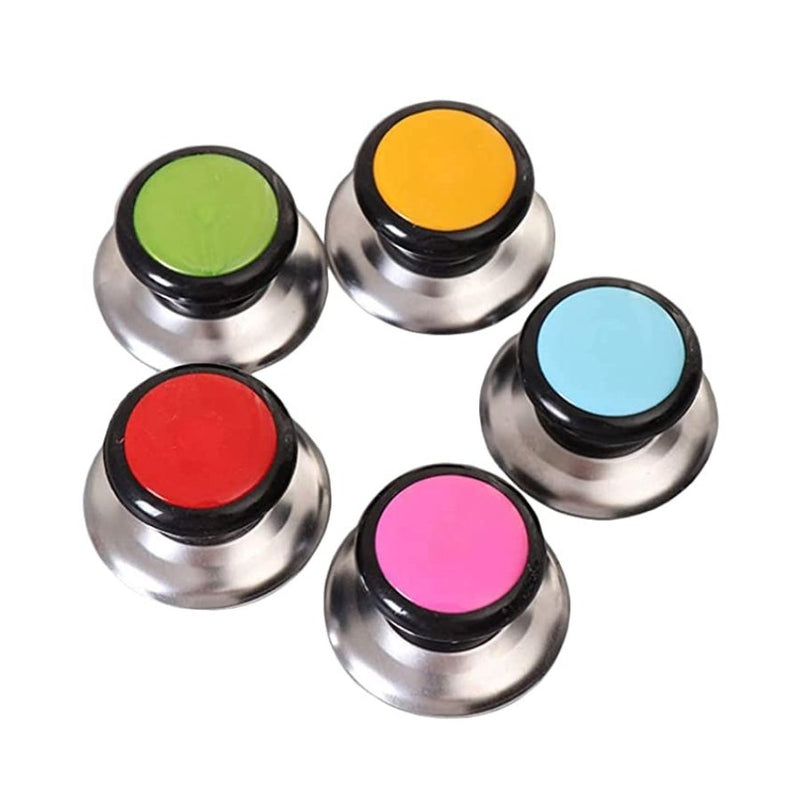 Colorful pot lid knobs for easy replacement and kitchen enhancement.