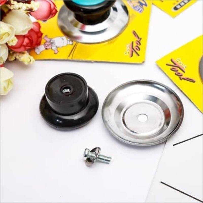 Set of vibrant stainless steel knobs for pot lids.