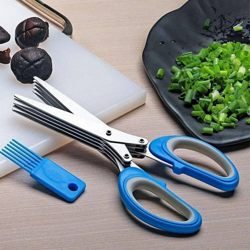 5 Layers Stainless Steel Kitchen Scissor With Silicone Brush - Multi Colors - Cupindy