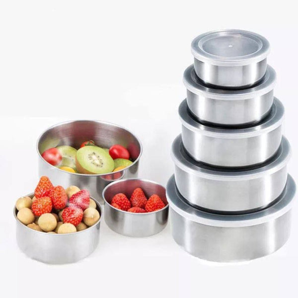 5Pcs Stainless Steel Fresh-Keeping Boxes with Lids Reusable Storage Bowl Sealed Preservation Crisper Food Container Kitchen Tool - Cupindy