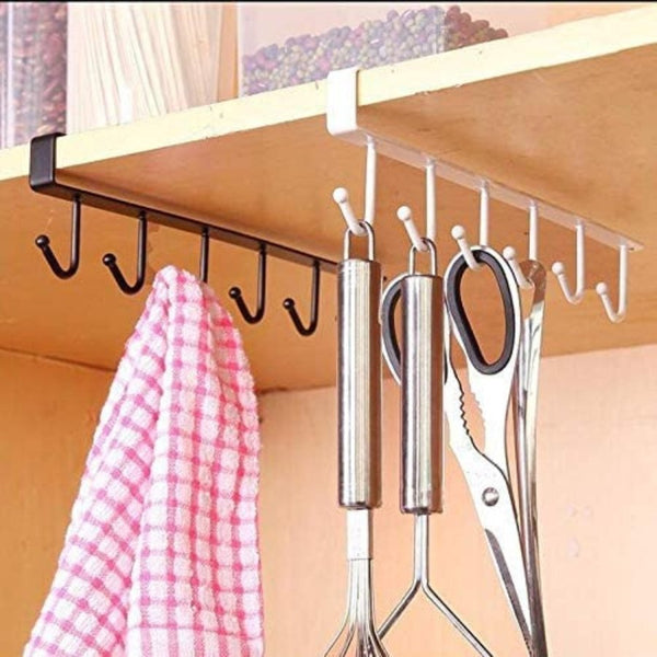 6 Hooks Cup Holder Hang Kitchen Cabinet Under Shelf Storage Rack - Cupindy