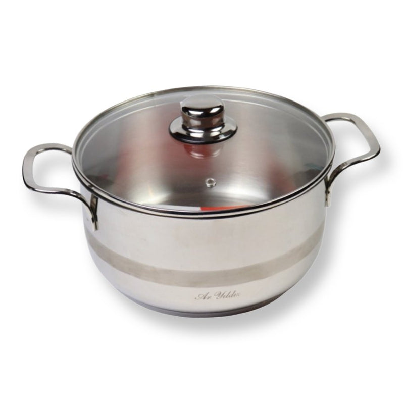 Aryildiz, Deep Stainless Steel Cooking Pot, Maxi Plus, With Glass Cover, 20 cm - Cupindy