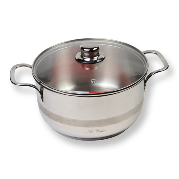 Aryildiz, Deep Stainless Steel Cooking Pot, Maxi Plus, With Glass Cover, 26 cm - Cupindy