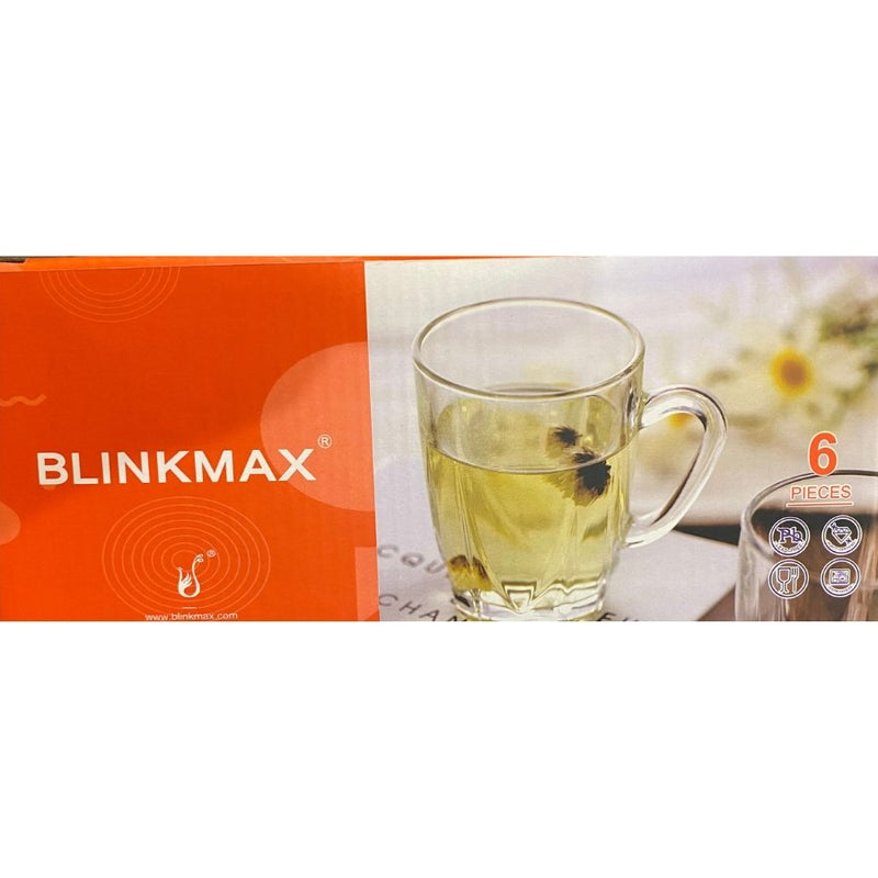 BLink Max Diamond Cut Tea Coffee Glass Cups Set of 6 With Handle