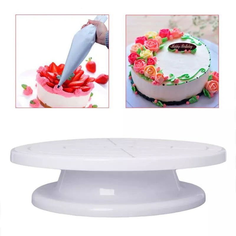 Cake Turntable Rotates 360 Degree - White - 28 cm - Cupindy