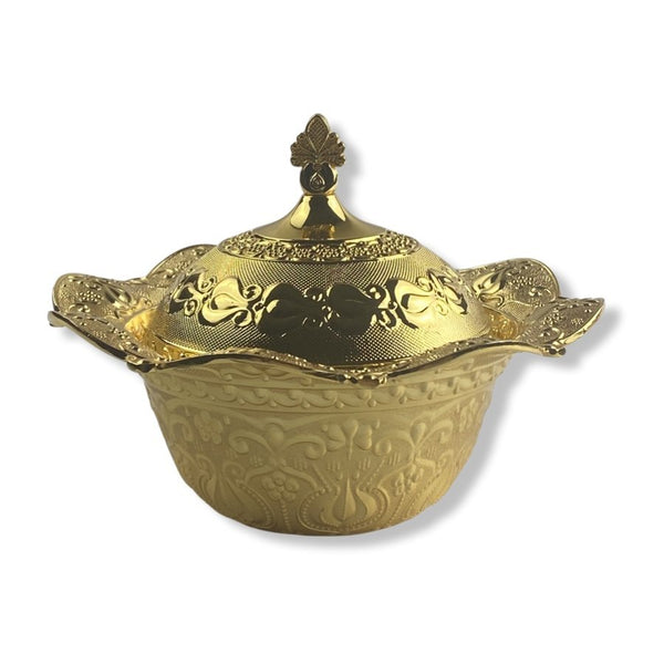 Circle Golden Serving Bowl With Cover, 16 x 12 cm - Cupindy