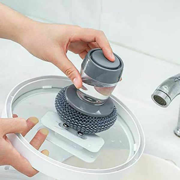 Cleaning Brush Stainless Steel Scrubber with Liquid soap Dispenser - Cupindy