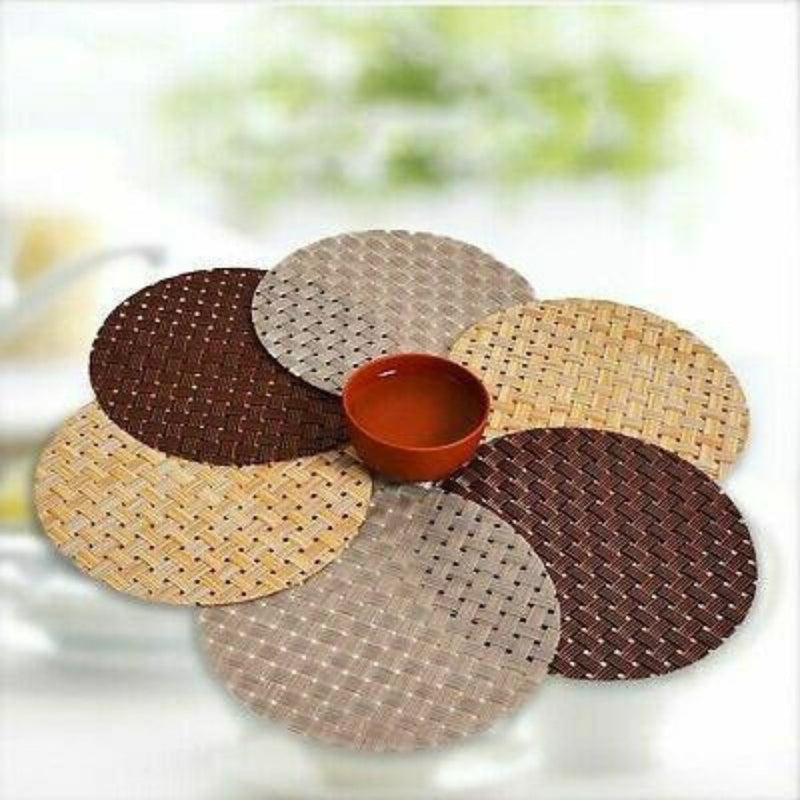 Coaster-6 Piece, Round PVC Woven Placemat - 16 cm - Multi Colors - Cupindy
