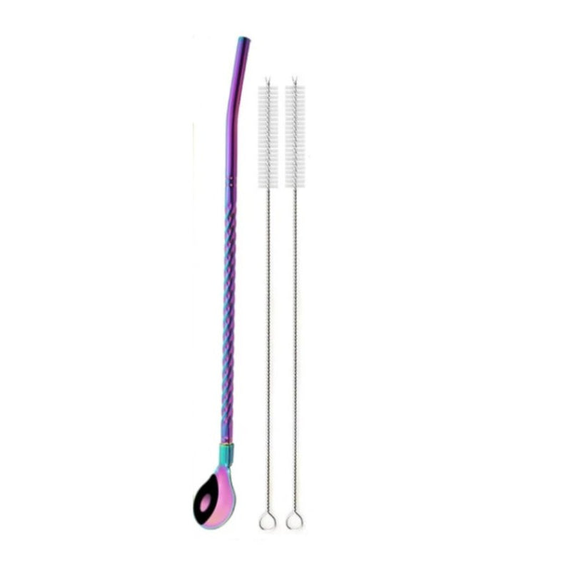 Colorful Straw Spoon Stainless Steel Cocktail - Cupindy