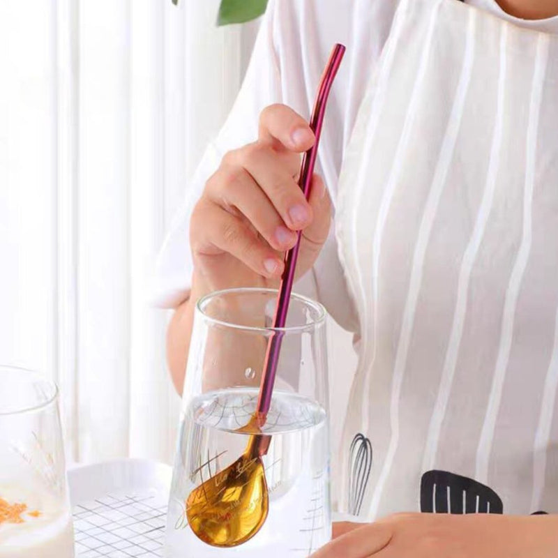 Colorful Straw Spoon Stainless Steel Cocktail - Cupindy