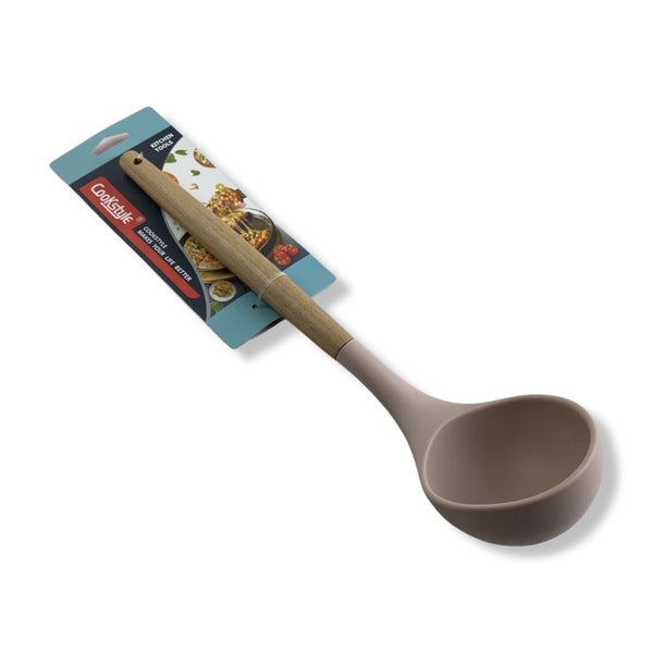 Cook Style Silicone Serving Soup Ladle With Wooden Handle - CS-S34B - Cupindy