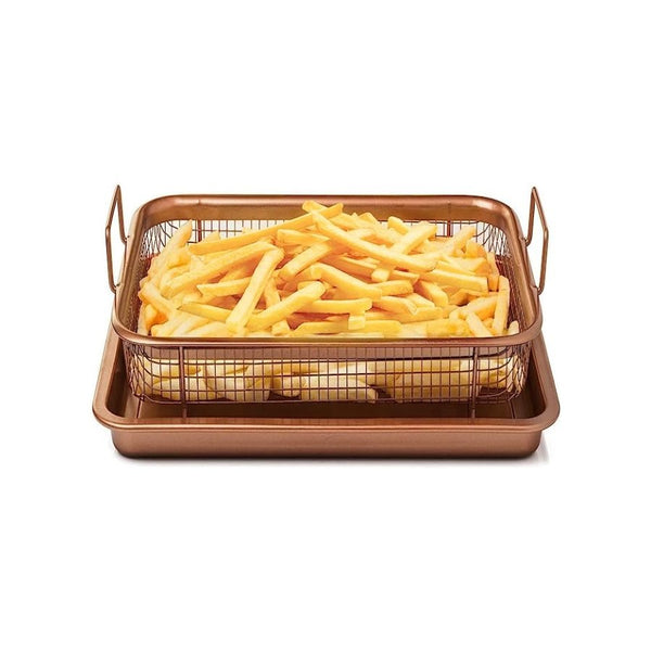 Copper Crisper Non-Stick Oven Mesh Baking Tray Chips Crisping Basket Set - Cupindy