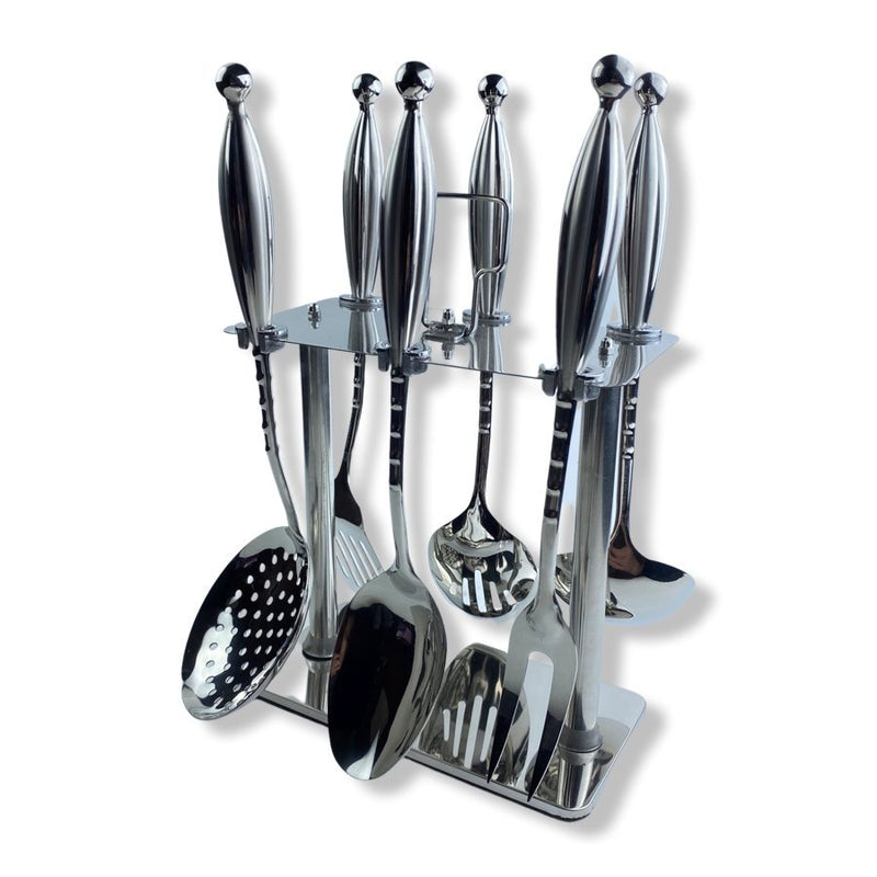 Danata Stainless Steel Set of 6 Pieces Kitchen Cooking Utensils Set with Holder - Cupindy