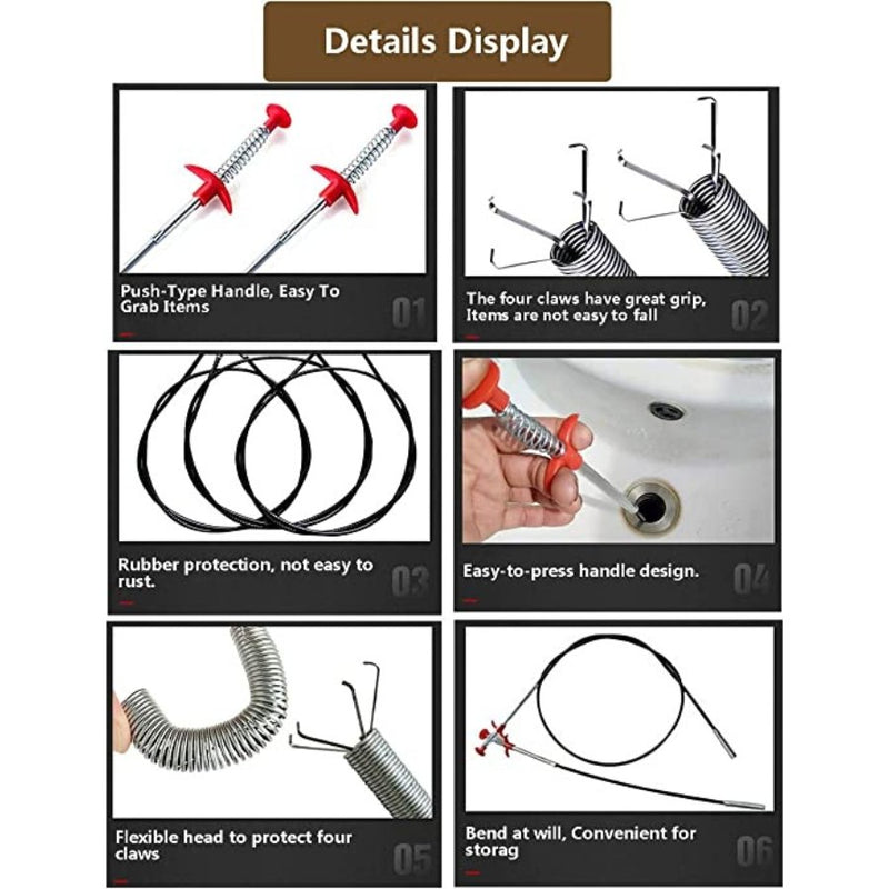 Drain Augers, Drain Clog Remover, Sink Drain Hair Catcher Flexible Pickup Toilet Cleaning Tool with Retractable Claw Stick - Cupindy