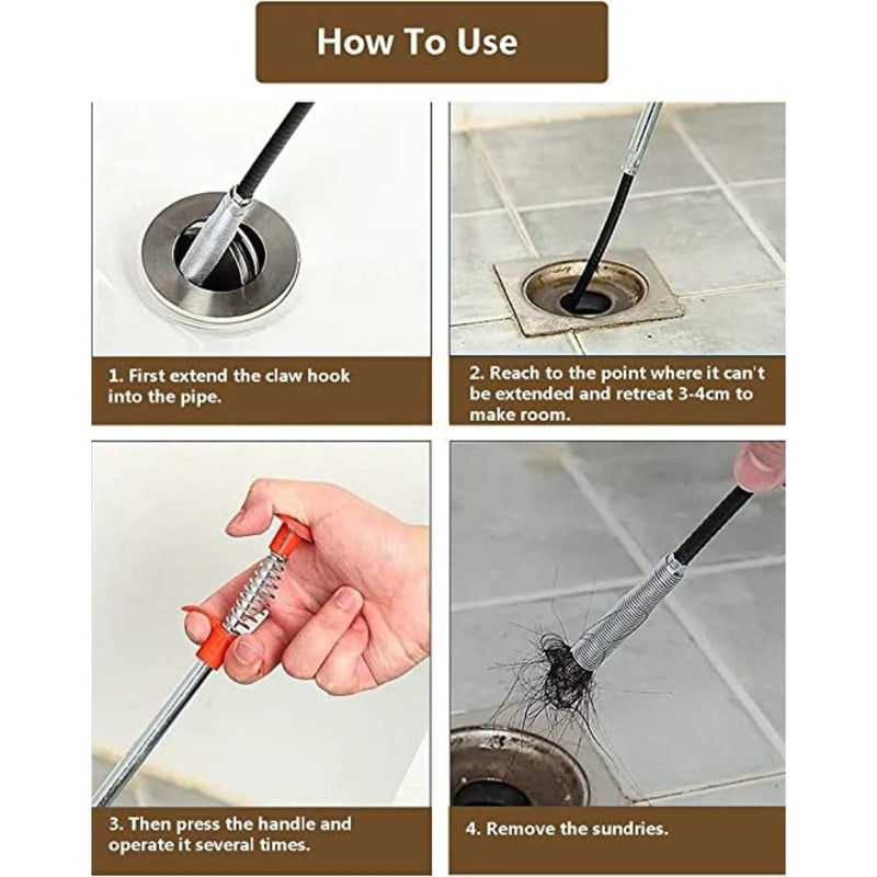 Drain Augers, Drain Clog Remover, Sink Drain Hair Catcher Flexible Pickup Toilet Cleaning Tool with Retractable Claw Stick - Cupindy