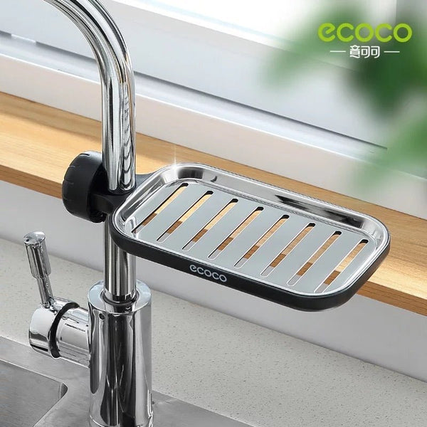 ECOCO Faucet Shelf Sink Dish Drainer Stainless Steel Kitchen Shelf Soap Sponge Storage Rack Household Supplies - Cupindy