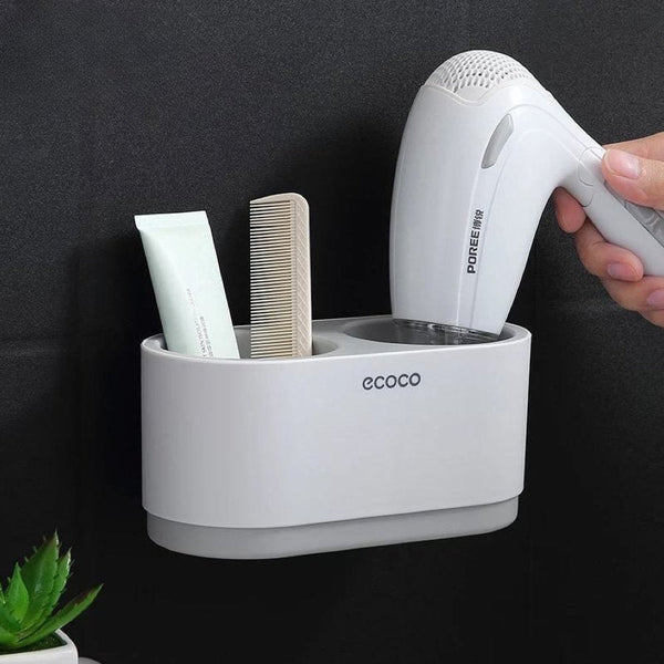 ECOCO Hair Dryer Rack Wall Mounted Punch Free Bathroom Accessories Set Home Bathroom Shelve Bathroom Holder Tool Drainage - Cupindy