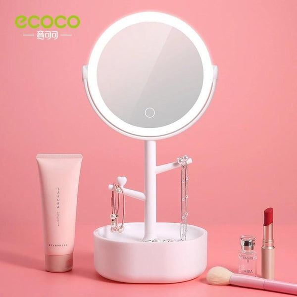 Ecoco LED Makeup Mirror With Light Cosmetics Storage - Cupindy