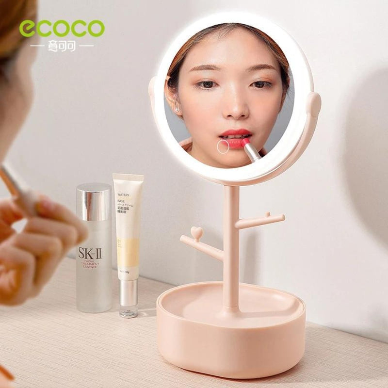Ecoco LED Makeup Mirror With Light Cosmetics Storage - Cupindy