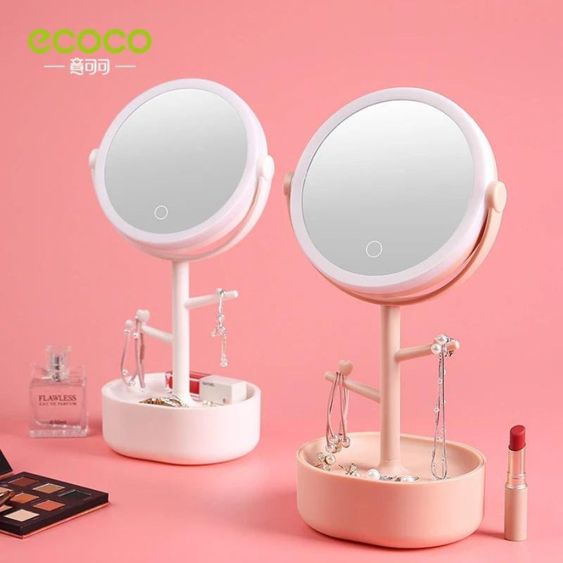 Ecoco LED Makeup Mirror With Light Cosmetics Storage - Cupindy