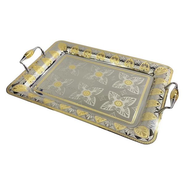 Elegant Serving Tray, Silver & Golden Plated 24K, 50cm - N38480 - Cupindy